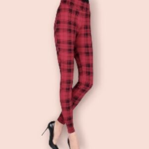 Memoi buffalo plaid shapping leggings Red And Black